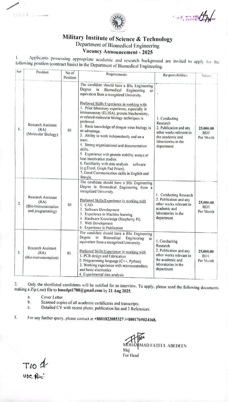 Circular for Research Assistant